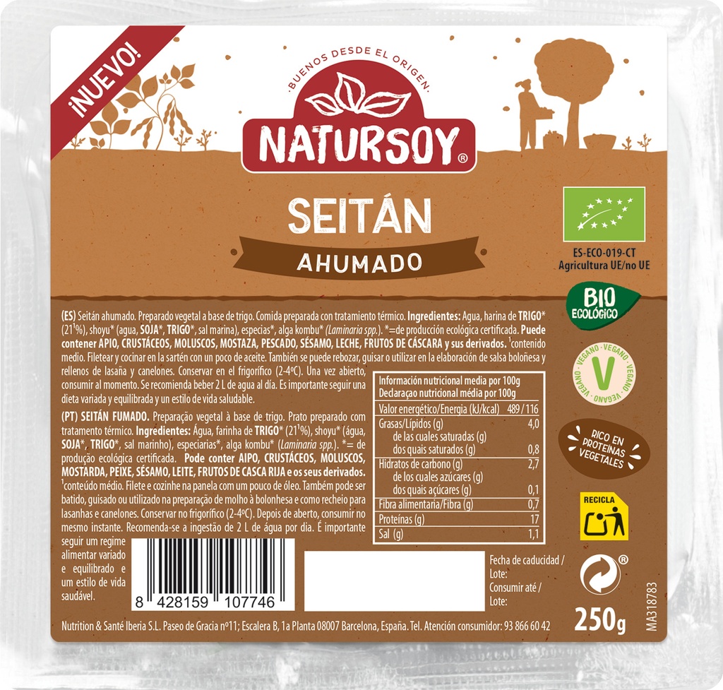 SEITAN AFUMADO NATURSOY 250G
